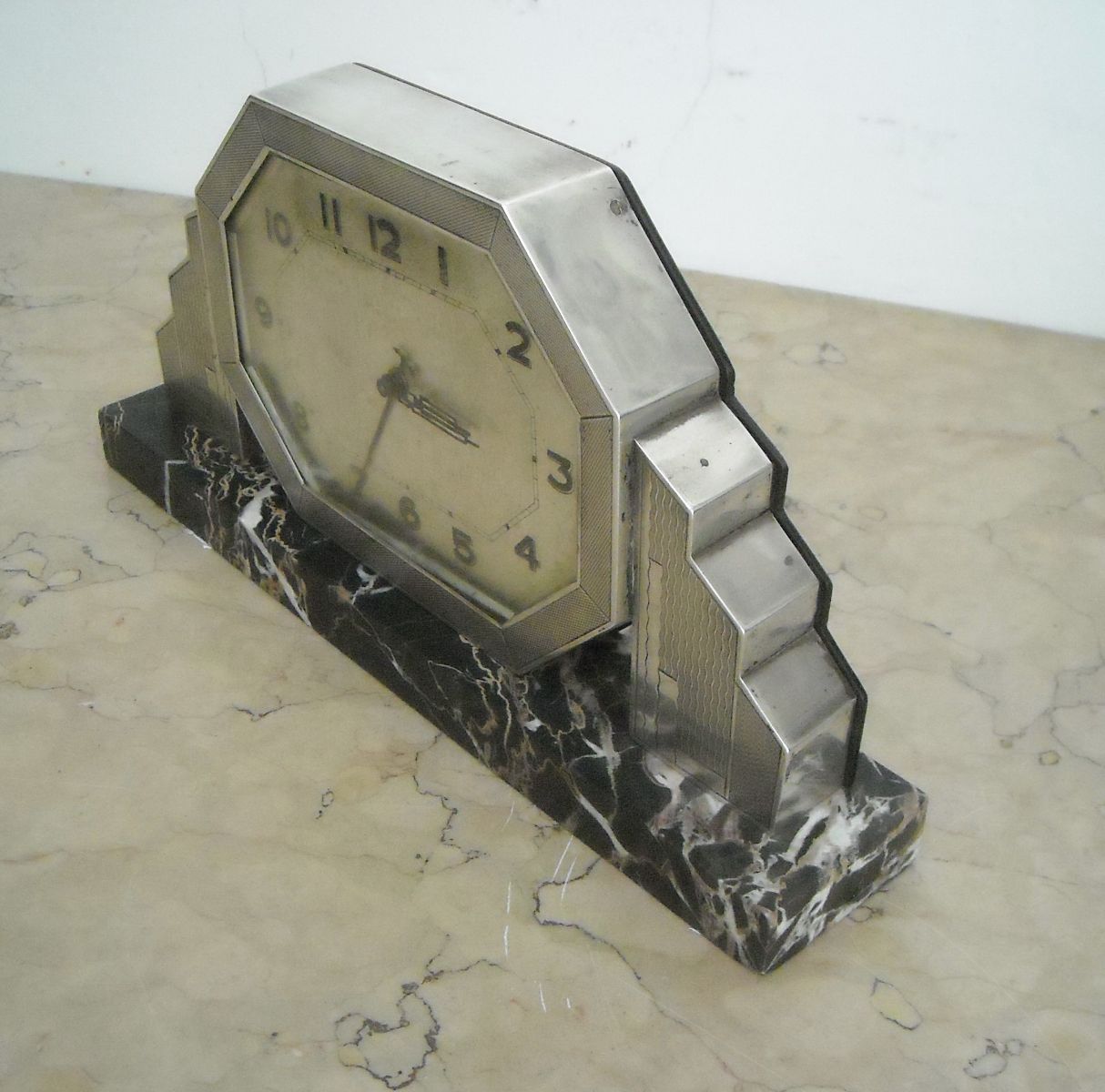 Art Deco, Pregevole Antico Orologio, Argenteria d'Epoca, Design, Decorativo, Utile immagine 2