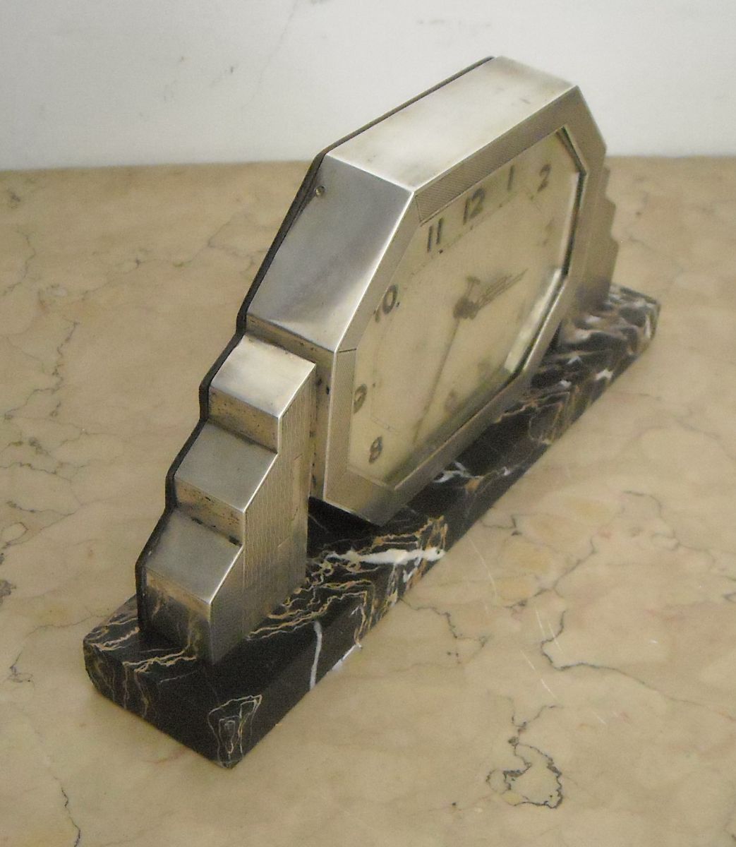 Art Deco, Pregevole Antico Orologio, Argenteria d'Epoca, Design, Decorativo, Utile immagine 3