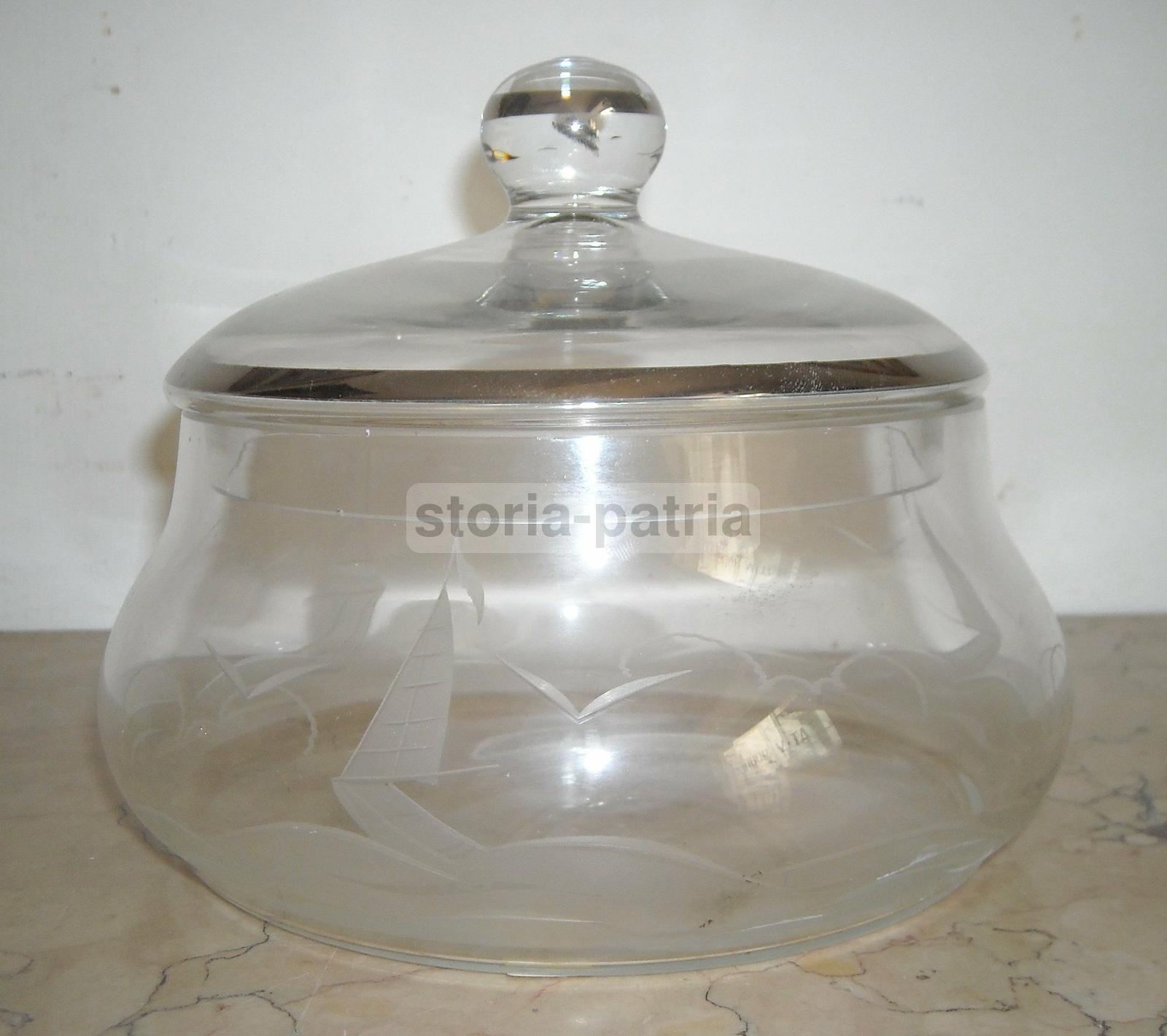 Graziosa Ciotola In Vetro, Con Decorazione Incisa, Marina Con Barca A Vela, Utile immagine 1