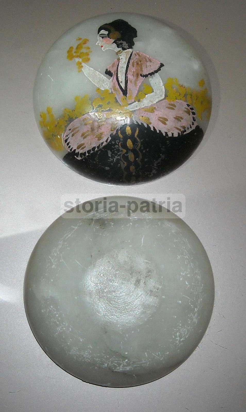 Grazioso Artistico Soprammobile, Figura Liberty, Dama Dipinta Su Boccia, Decorativa immagine 3