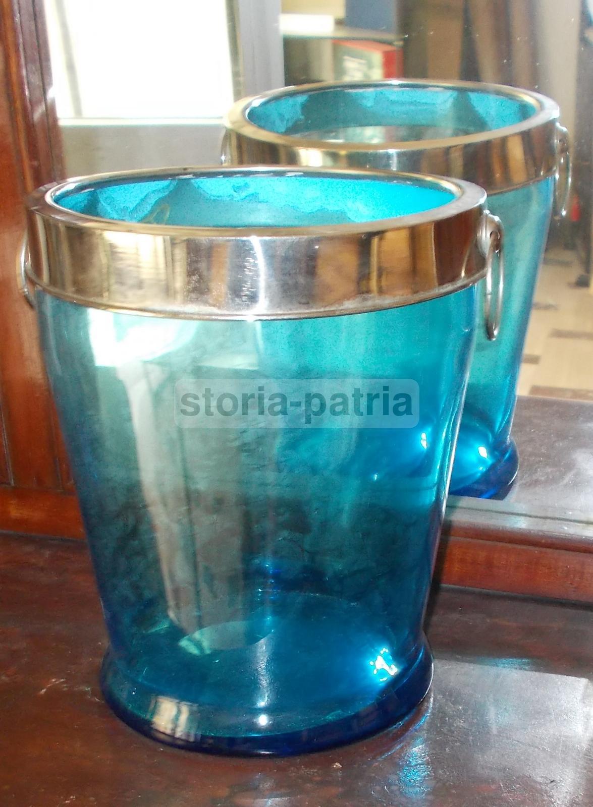 Vetri Da Collezione, Decorativo Vaso, Vetro Azzurrino, Secchiello Con Manici, Utile immagine 1