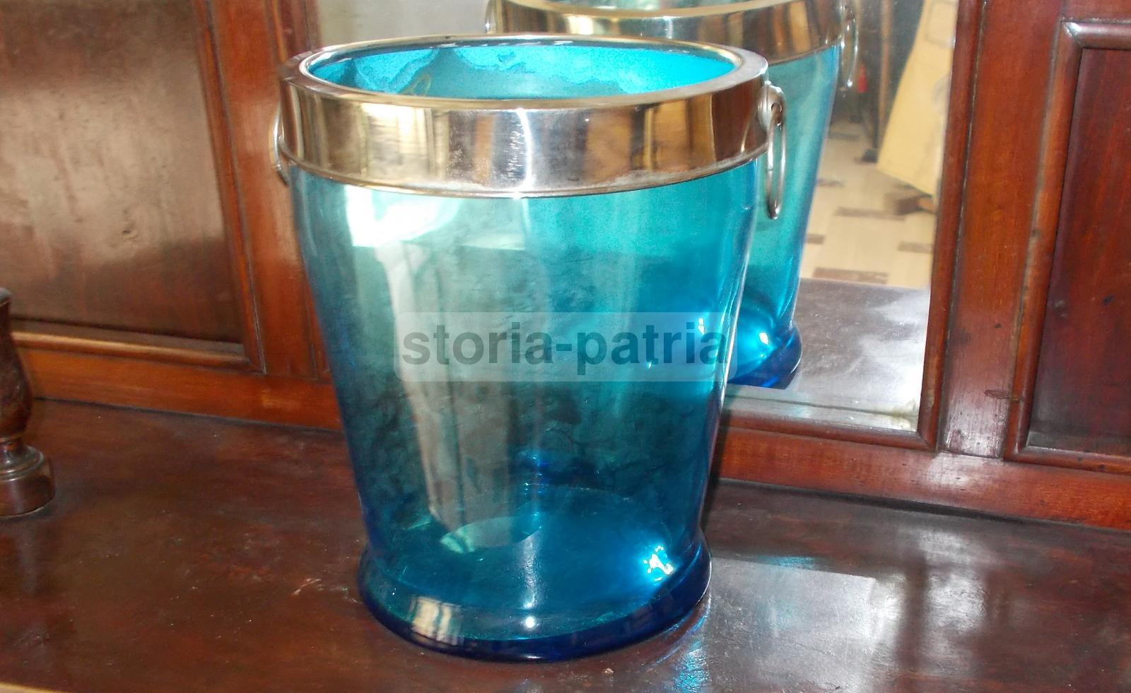 Vetri Da Collezione, Decorativo Vaso, Vetro Azzurrino, Secchiello Con Manici, Utile immagine 2