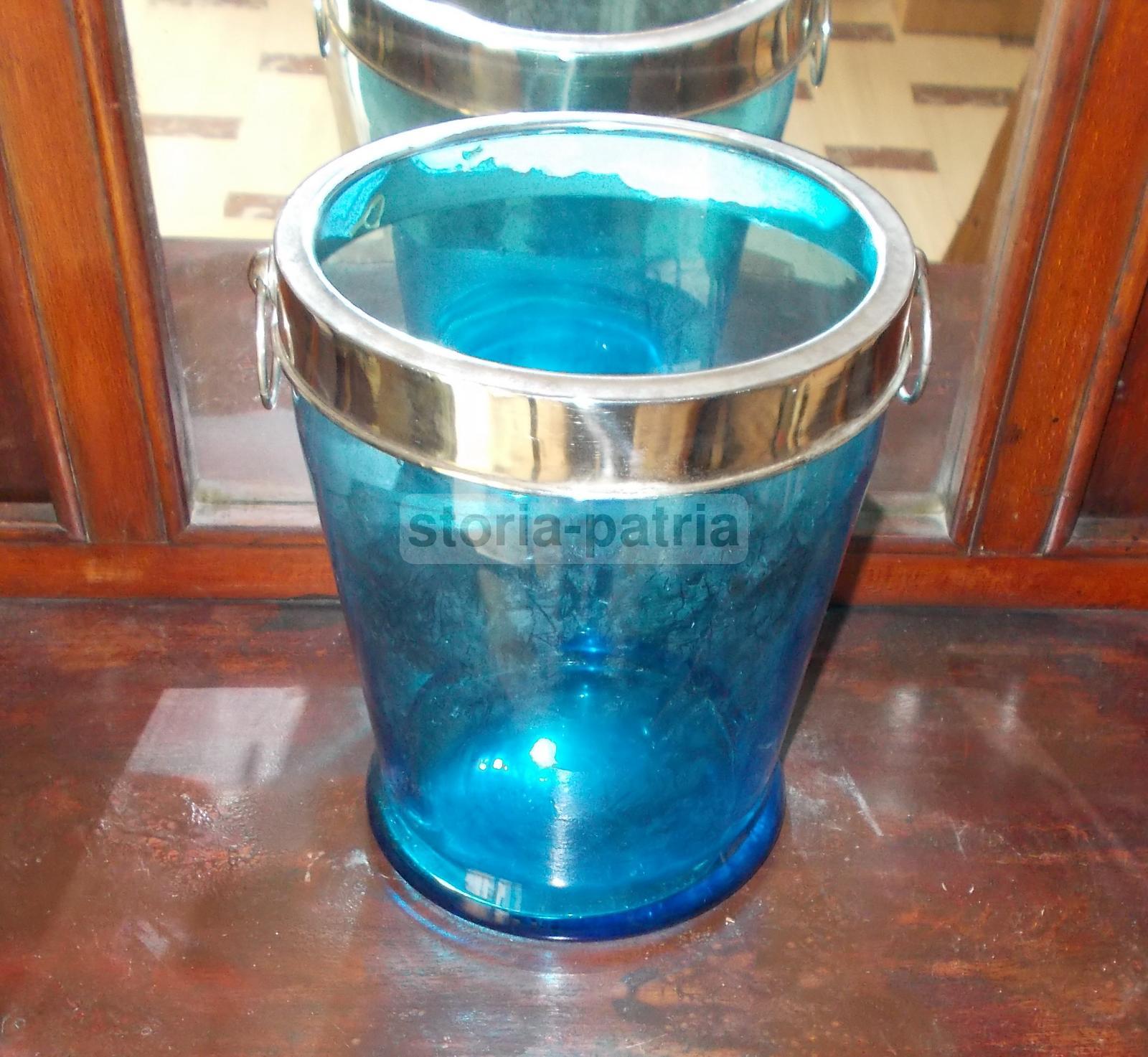 Vetri Da Collezione, Decorativo Vaso, Vetro Azzurrino, Secchiello Con Manici, Utile immagine 3