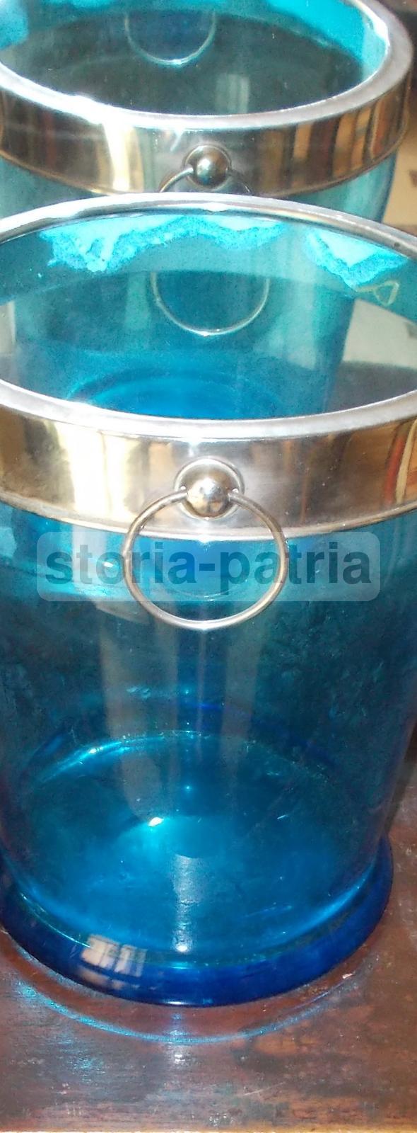 Vetri Da Collezione, Decorativo Vaso, Vetro Azzurrino, Secchiello Con Manici, Utile immagine 4