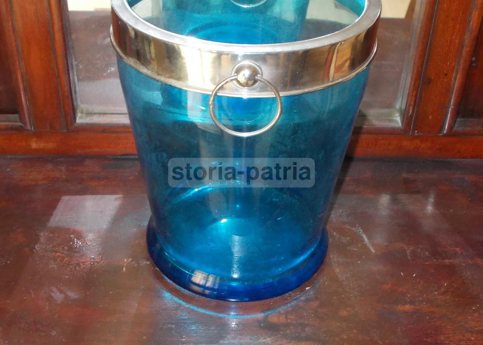 Vetri Da Collezione, Decorativo Vaso, Vetro Azzurrino, Secchiello Con Manici, Utile immagine 5