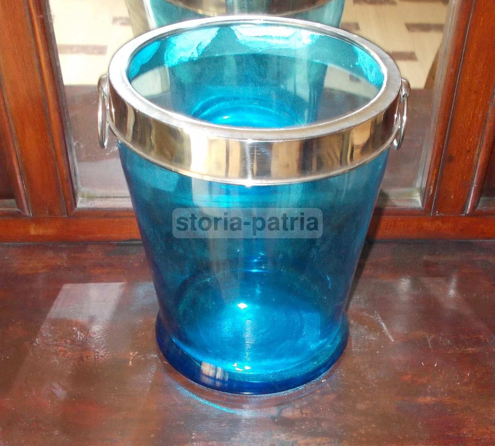 Vetri Da Collezione, Decorativo Vaso, Vetro Azzurrino, Secchiello Con Manici, Utile immagine 6