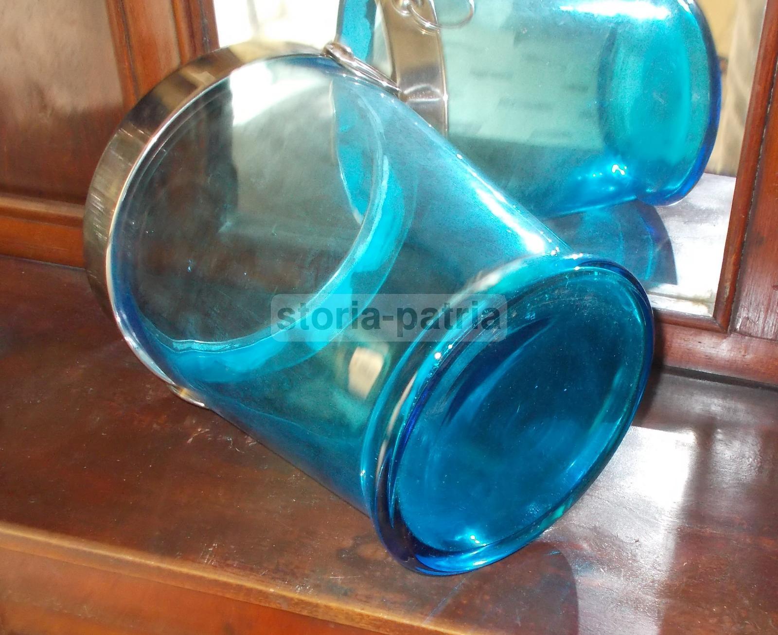 Vetri Da Collezione, Decorativo Vaso, Vetro Azzurrino, Secchiello Con Manici, Utile immagine 7